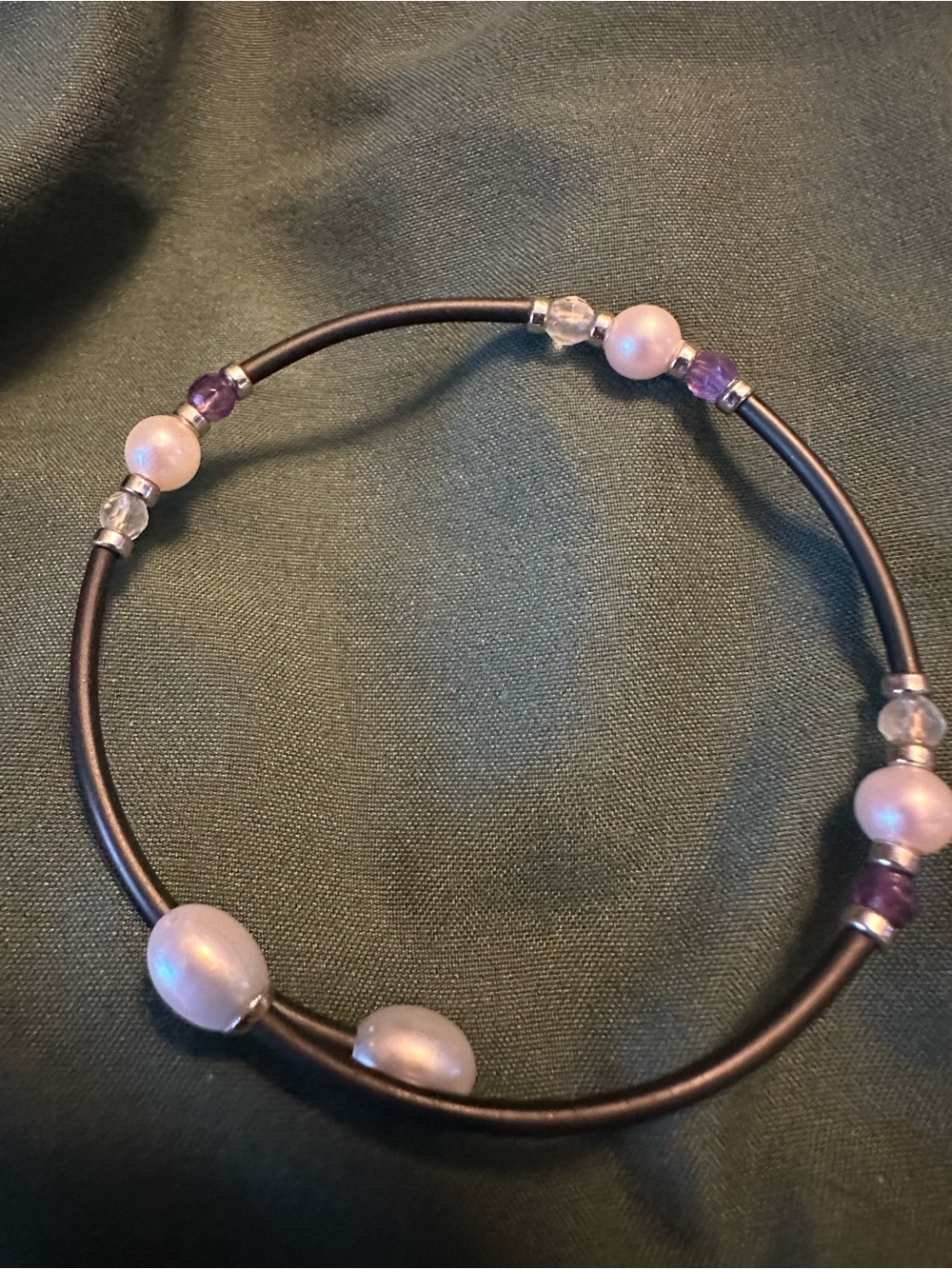 Imperial Purple Pearl & Glass Bead Stretch Bracelet